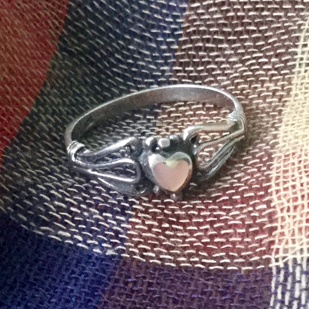VINTAGE STERLING OPALESCENT HEART RING SZ 7 - Picture 4 of 5